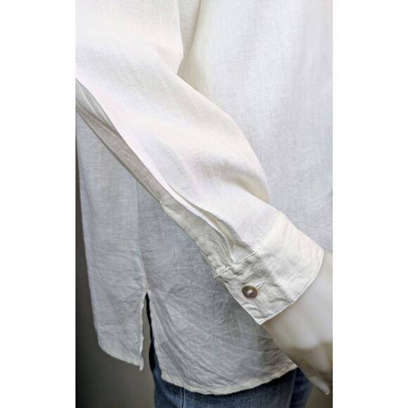Edward Irish Linen Tunic Shirt XL Ivory Button Down Utility Long Sleeve Classic - Picture 9 of 12